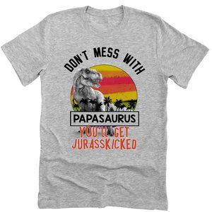 New Don't Mess With Papasaurus Dinosaur Funny Grandpa Papa XL Grey T-shirt